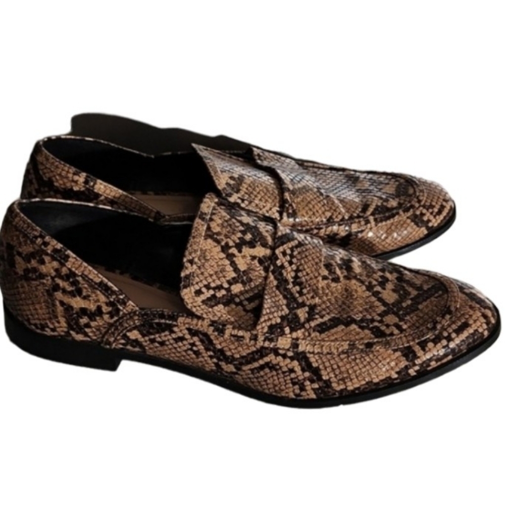 Zara Trafaluc Shoes Size 41 Europen Snake Print Tan Black Flats With Small Heel
